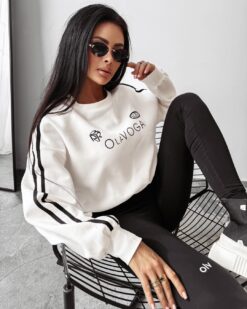 Alternative view of OLAVOGA White Women’s Sweatshirt with Side Stripes and Unique Print