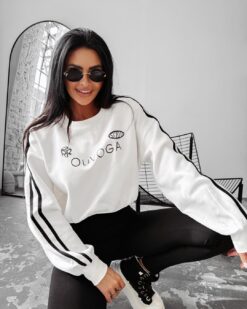 OLAVOGA White Women’s Sweatshirt with Side Stripes and Unique Print