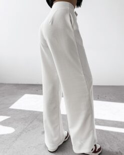 Alternative view of OLAVOGA Women’s Linen Trousers – High Waist, Wide Leg, Logo Belt