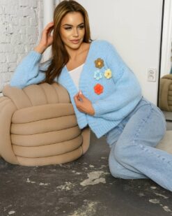 Alternative view of Cardigan with Floral Appliqués – Hand-Knit Inspired Look