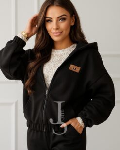 Warm Zip-Up Hoodie with Patch Detail