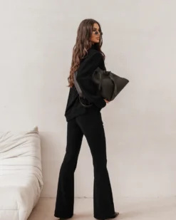 Alternative view of Women’s Two-Piece Structured Knit Set with Turtleneck Top and Flared Pants