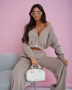 Casual co-ord set with cropped top and wide-leg trousers